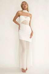 Lumiere Strapless Sheer Mesh Dress White