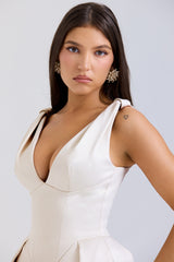 vintage cream satin pleated midi dress - sale
