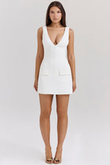 white plunge mini dress