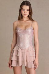 Embellished Corset Mini Dress in Beige Gold