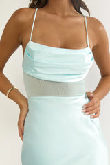 Golden Era Sheer Waist Maxi Dress Aqua Blue