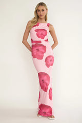 Helsi Low Back Maxi Dress Floral Pink