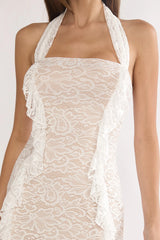 Chiavari Ruffle Trim Lace Maxi Dress White