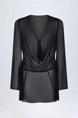 Cowl-Neck Mini Dress in Black