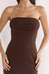 Well Versed Strapless Pleat Bust Maxi Dress Chocolate