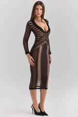 black plunge midi dress - sale