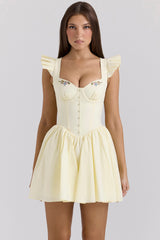 lemon cotton embroidered mini dress