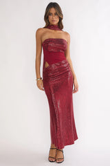 Seraphinna Strapless Cut-Out Maxi Dress Sequin Red