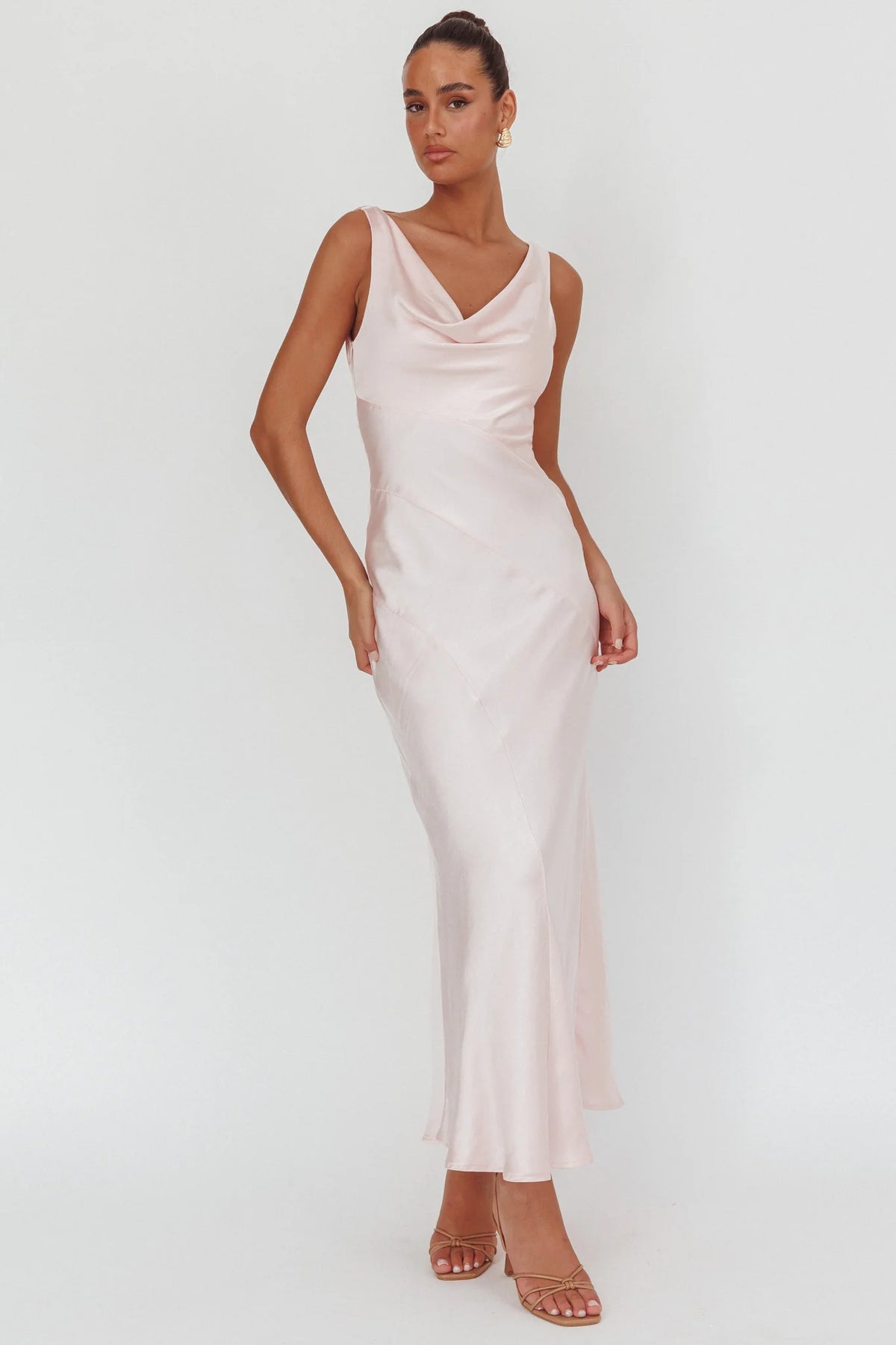 Good Intentions Cowl Neck Open Back Maxi Dress Pink