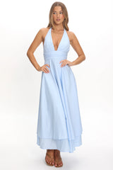 As It Was Halterneck A-Line Maxi Dress Light Blue