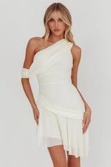 Anaisa One-Shoulder Draped Mini Dress Cream