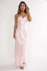 Roselyn One-Shoulder Sequin Maxi Dress Pink