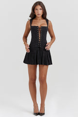 black pleated mini dress